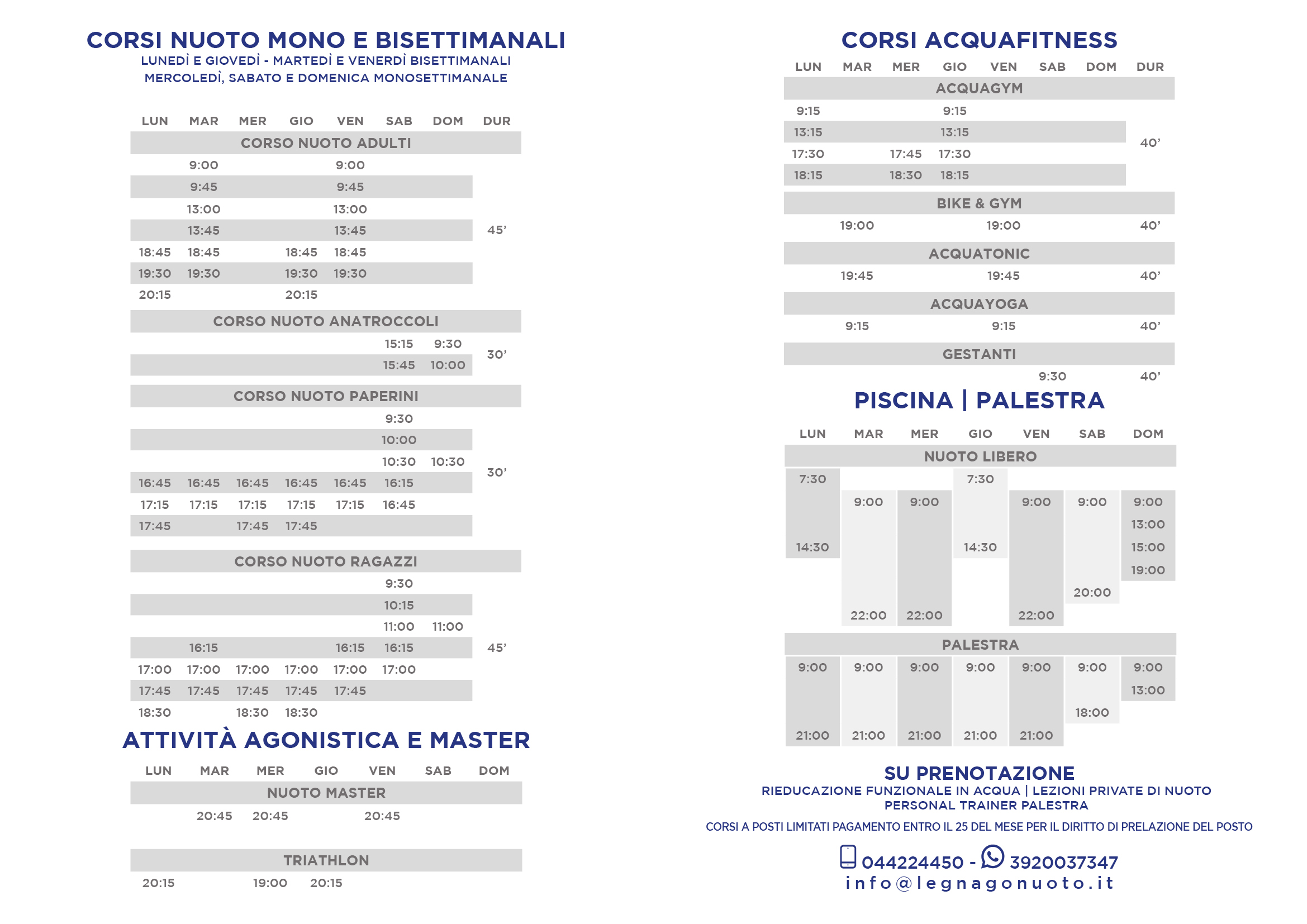 Volantino stagione 2023-2024 Legnago nuoto A52